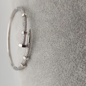 Silver Tone Pavé Nail Bracelet | Zircon Accents | Sleek Modern Statement Jewelry